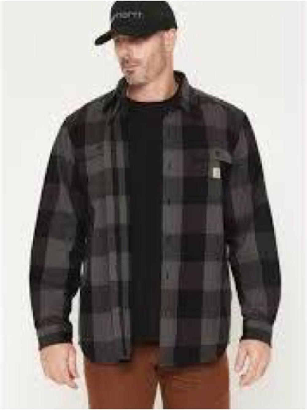 Carhartt Black and Gray Plaid Loose Fit Shirt